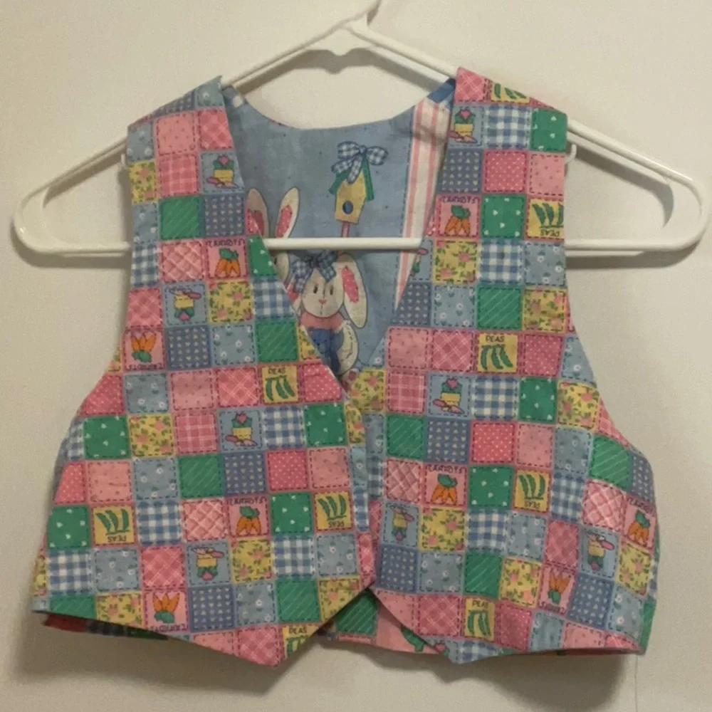 Blue and Pink Reversible Patchwork Kids Vest with Bunny & Chicks
